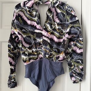 NWT ANTHROPOLOGIE Colorful Patterned Long-Sleeve Bodysuit